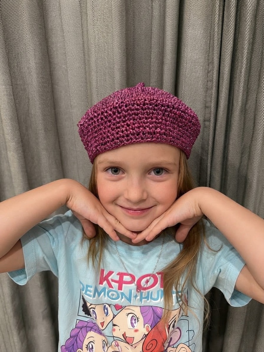 Handmade Girls Costume Hat Purple Sparkly Beret